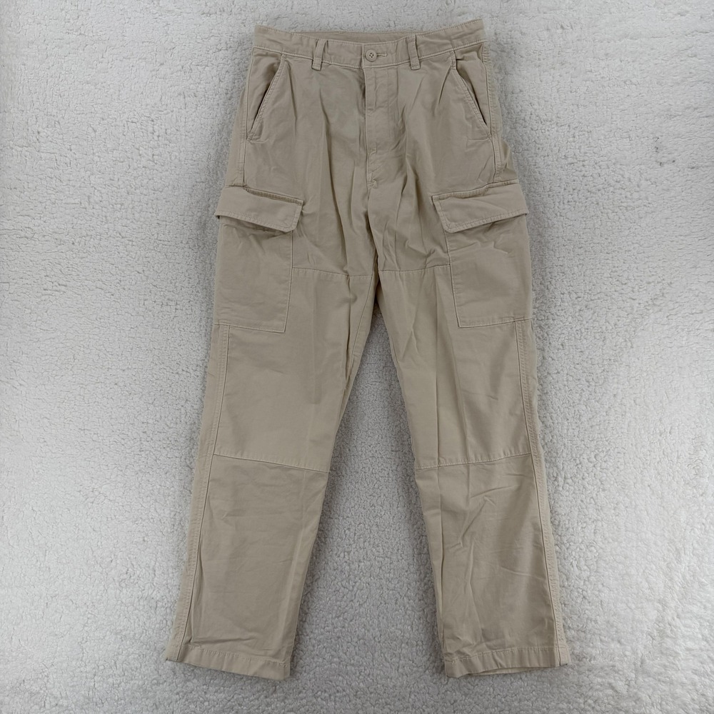 Uniqlo Cargo Pants Mens Small 30x30 Beige Stretch Pleated Utility Pockets Casual